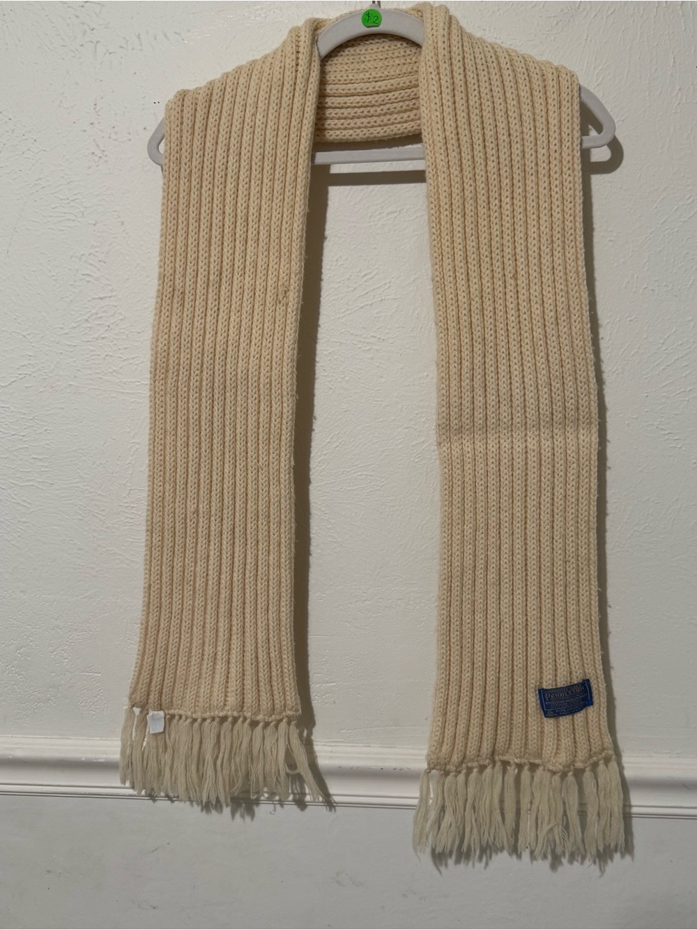 Pendleton Vintage Virgin Wool Cream Ribbed Knit Scarf
